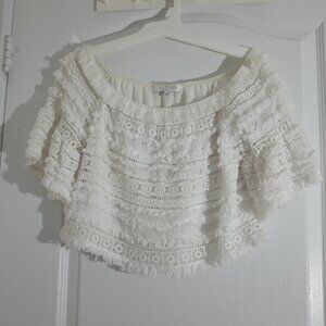 ALEXIS revolve white cropped of the shoulder Fringe top Size XS